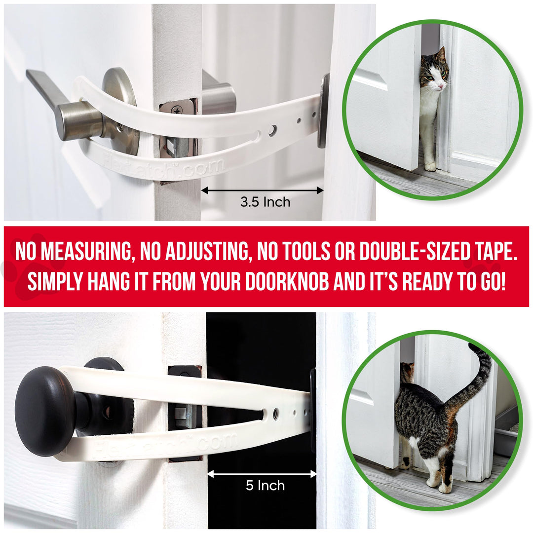 Cat Door Holder Latch - Bright White Cat Door Alternative Installs Fast Flex Latch Strap Let's Cats in and Keeps Dogs Out of Litter & Food. Safe Baby Proof One Piece No Measuring Extra Easy