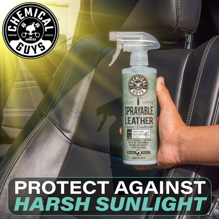 SPI_103_16 Sprayable Leather Cleaner and Conditioner in One for Car Interiors, Apparel, and More (Works on Natural, Synthetic, Pleather, Faux Leather and More) Leather Scent, 16 fl oz