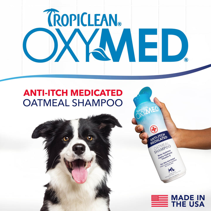 OxyMed Dog Shampoo for Allergies and Itching , Medicated Oatmeal Shampoo for Dry Itchy Skin, Seborrhea, & Hot Spots, Cat Safe, 20oz.