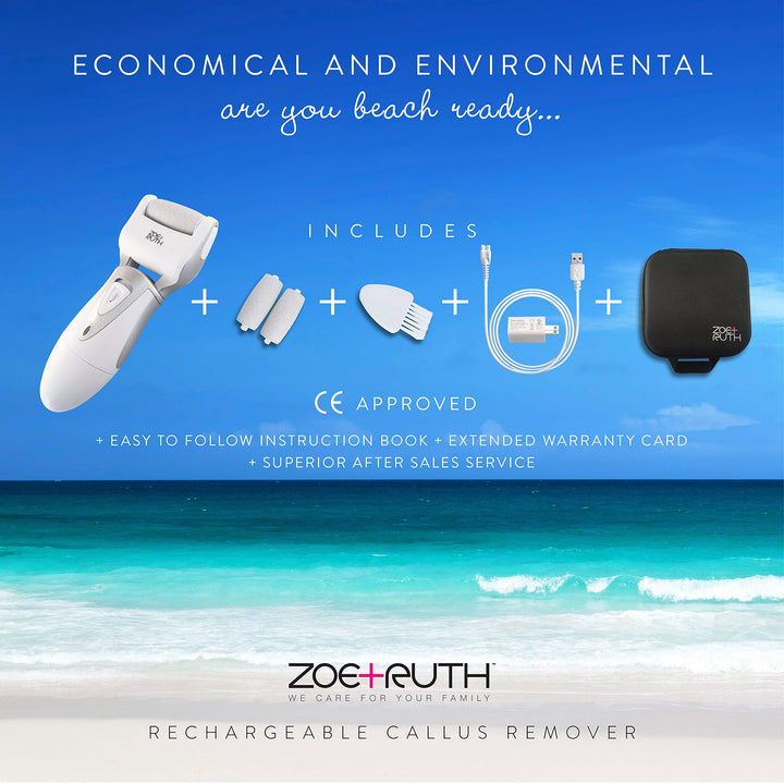 Electric Callus Remover Foot File, Rechargeable Pedicure Tools for Dry Hard Cracked Dead Skin on Your Heels & Feet ZR-CR200. 3 Professional Quality Pedi Exfoliation Rollers & Storage Case
