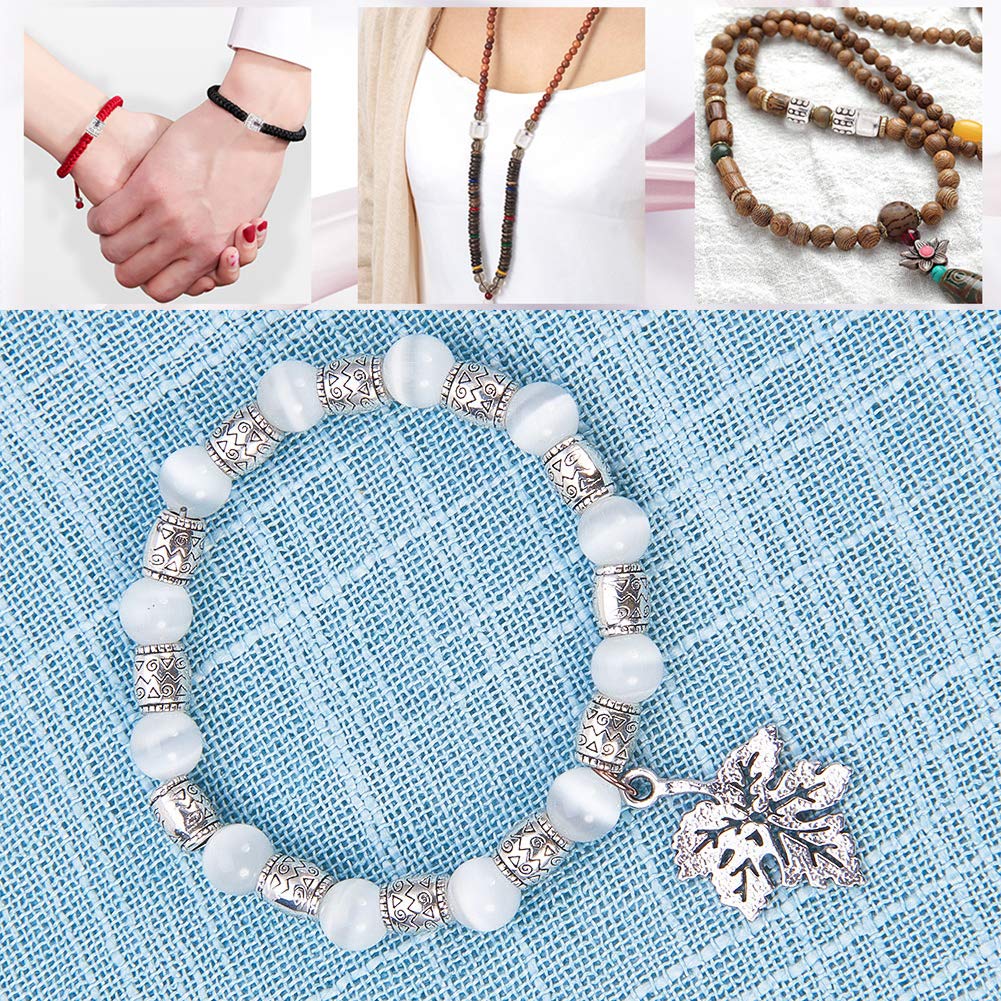 260pcs 7 Style Tibetan Spacer Beads Antique Silver Column Alloy Tube Metal Spacers European Large Hole Loose Beads Spacers for Bracelet Necklace Jewelry Supplies, Hole: 1.5~3.5mm