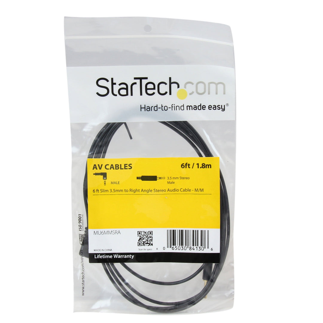 6 ft Slim 3.5mm to Right Angle Stereo Audio Cable - M/M (MU6MMSRA) Black