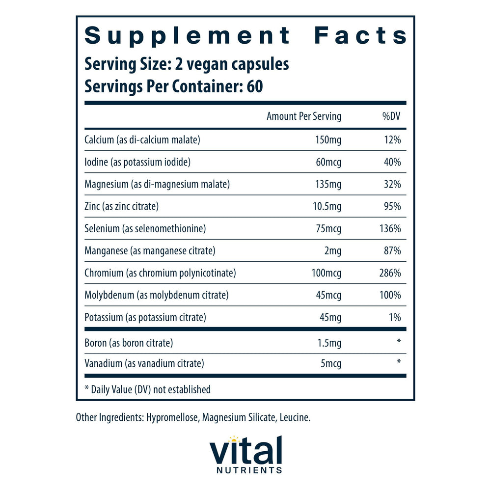 Multi-Minerals | Citrate/Malate Formula (No Copper or Iron) | Vegan Daily Multimineral | Gluten, Dairy, Soy Free | Non-GMO | 120 Capsules