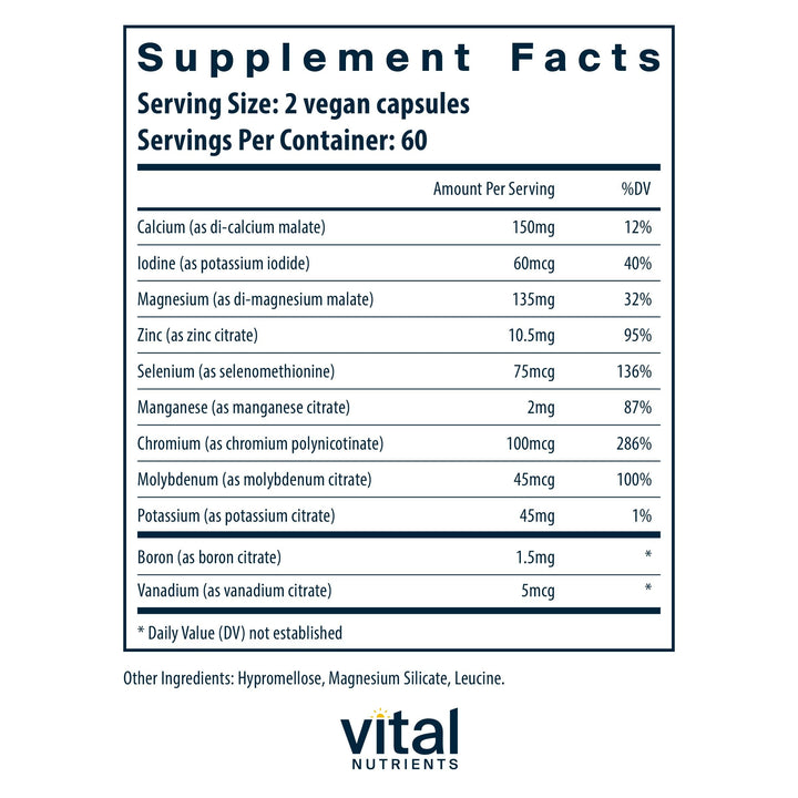 Multi-Minerals | Citrate/Malate Formula (No Copper or Iron) | Vegan Daily Multimineral | Gluten, Dairy, Soy Free | Non-GMO | 120 Capsules
