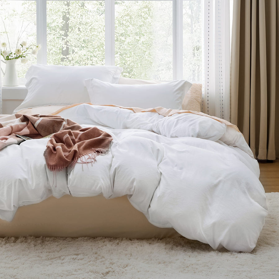 White Duvet Cover Queen Size - 3 Pieces Prewashed Extra Soft Bedding Set, Includes 1 Duvet Cover 90x90 Inches with Zipper Closure & 2 Pillow Shams, Comforter Not Included