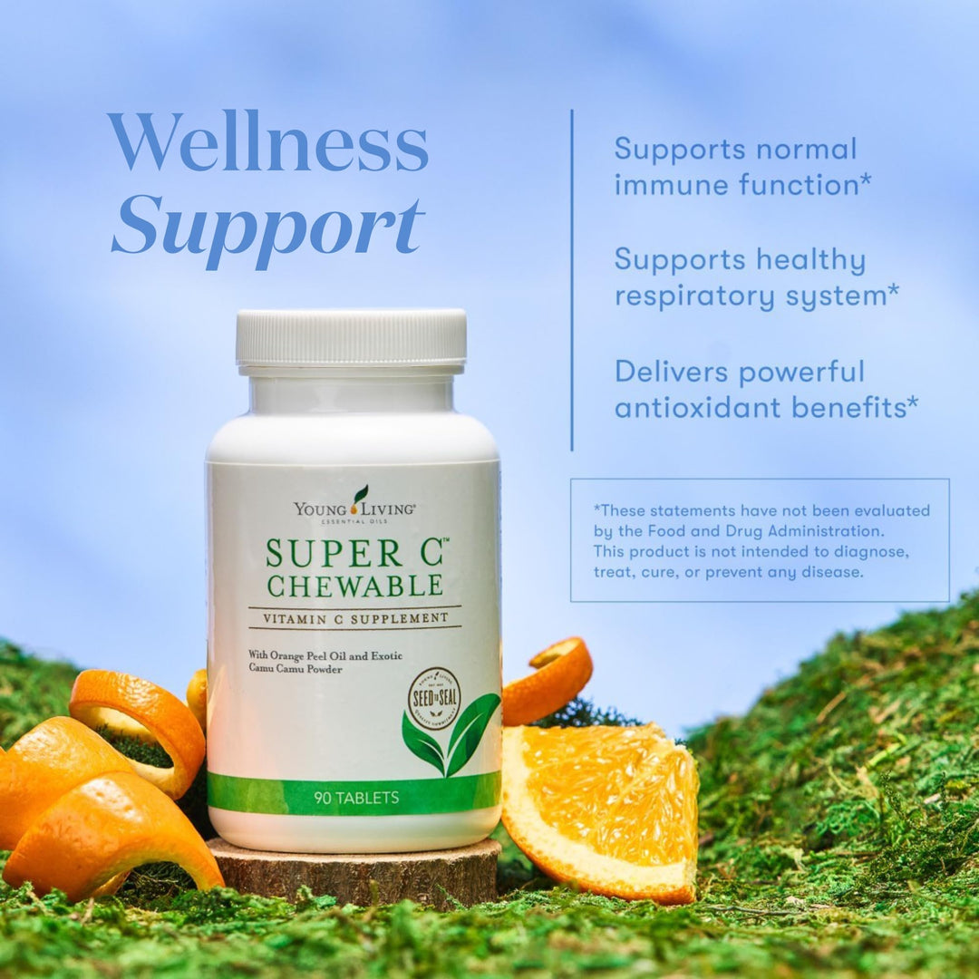 Super C Chewable Tablets 90ct - Vitamin C Supplement with Blend of Camu Camu, Acerola, Cherry, and Rose Hip Fruit Powder and Orange Premium Essential Oil