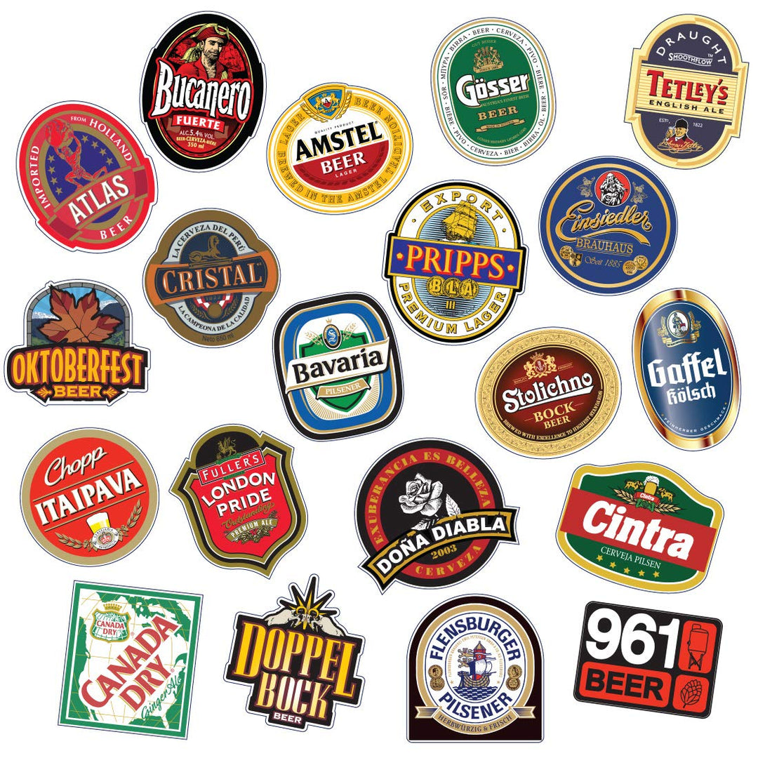 World Beer Stickers Pack 20 PCS for Decal Car Bumper Laptop Computer Water Bottle Luggage Vinyl Tool Box Skateboard Phone Stickers