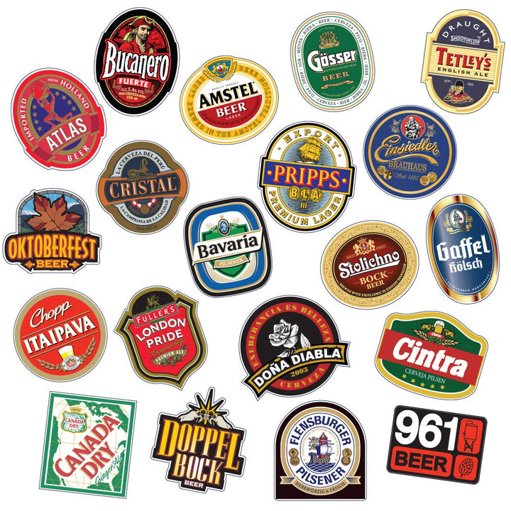 World Beer Stickers Pack 20 PCS for Decal Car Bumper Laptop Computer Water Bottle Luggage Vinyl Tool Box Skateboard Phone Stickers