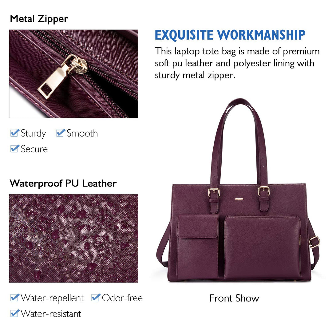 Laptop Bag for Women 15.6 Inch Waterproof Leather Computer Bag Women Work Tote Bag Large Office Handbags Briefcase
