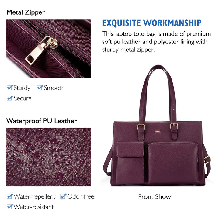 Laptop Bag for Women 15.6 Inch Waterproof Leather Computer Bag Women Work Tote Bag Large Office Handbags Briefcase