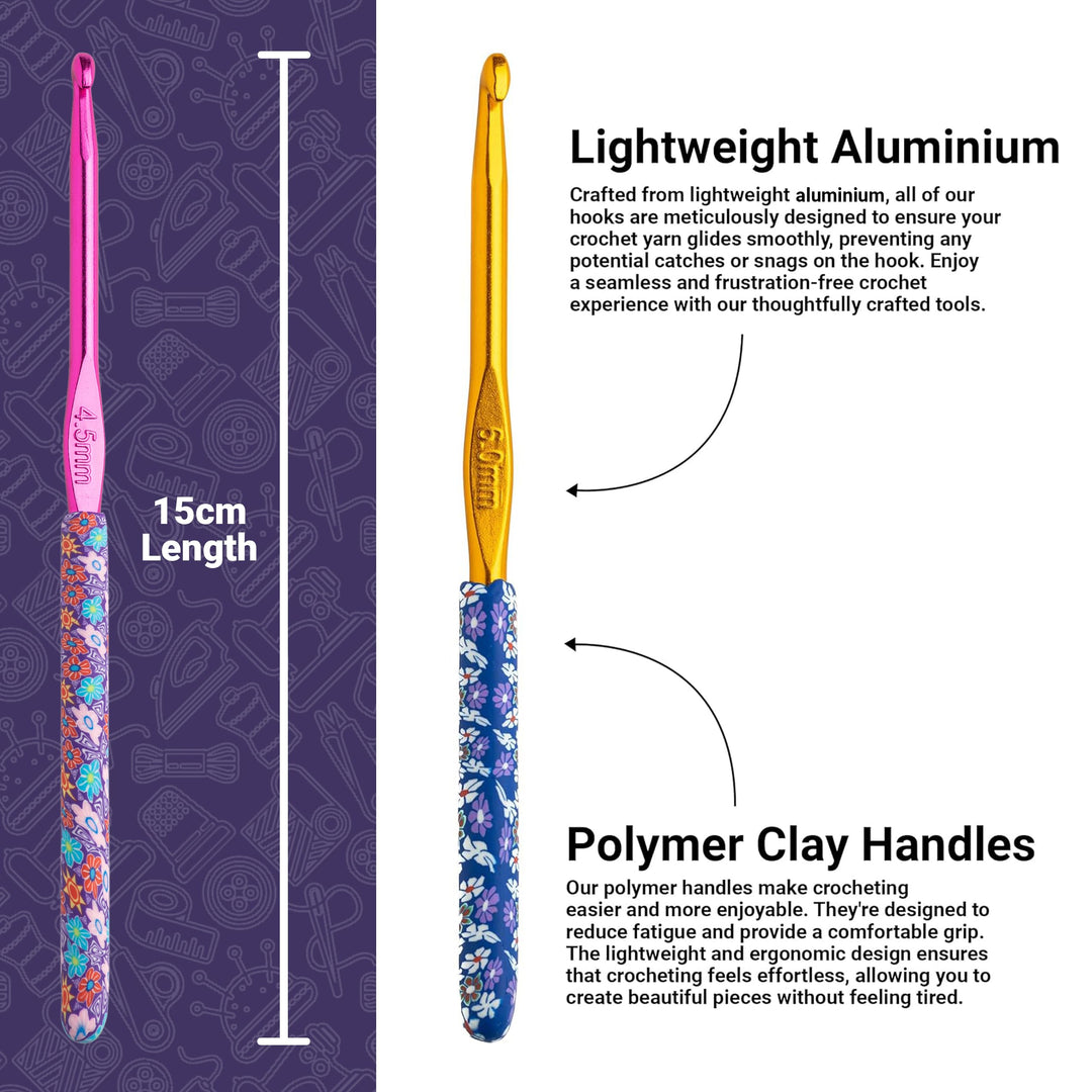 Floral Crochet Hook Set - Premium Soft Grip Floral Crochet Hooks with Polymer Clay Handle 12 Hook Kit (2mm, 2.5mm, 3mm, 3.5mm, 4mm, 4.5mm, 5mm, 5.5mm, 6mm, 6.5mm, 7mm & 8mm)