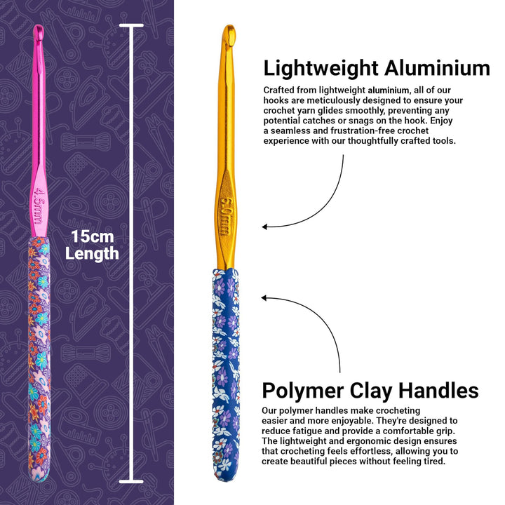 Floral Crochet Hook Set - Premium Soft Grip Floral Crochet Hooks with Polymer Clay Handle 12 Hook Kit (2mm, 2.5mm, 3mm, 3.5mm, 4mm, 4.5mm, 5mm, 5.5mm, 6mm, 6.5mm, 7mm & 8mm)