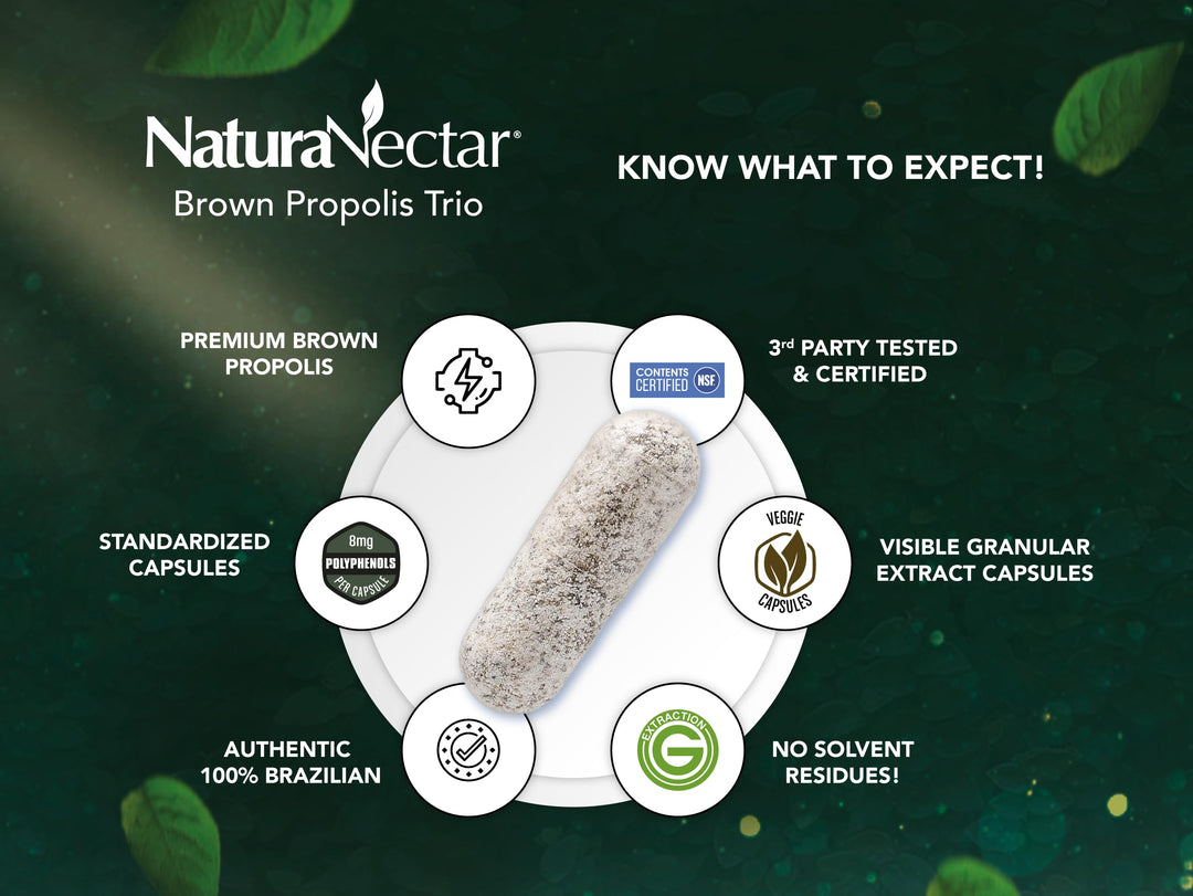 - Brown Bee Propolis - NSF Contents Certified - Premium Brazilian Propolis - Gluten-Free Supplement with Flavonoids, FLAV-B and PWE - Naturally Sourced Through Ethical Beekeeping (60pcs.)