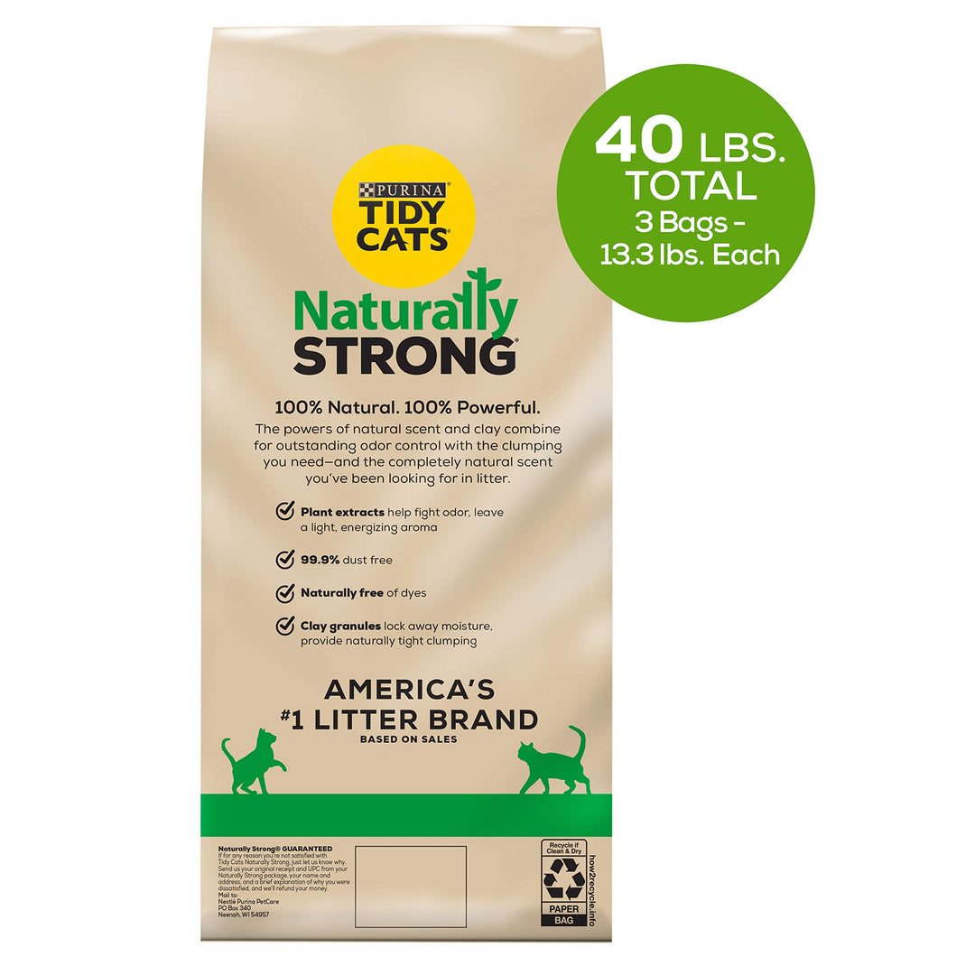 Purina Natural Cat Litter, Naturally Strong Clean Lemongrass Scent Clay Cat Litter, Recyclable Box - (3) 13.33 lb. Bags