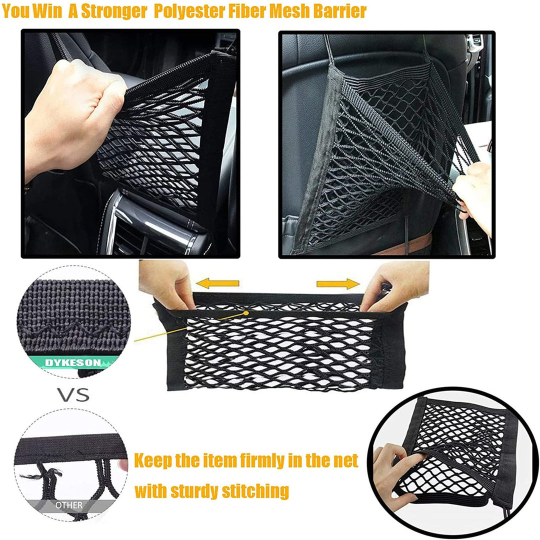 Dog Car Net Barrier Pet Barrier with Auto Safety Mesh Organizer Baby Stretchable Storage Bag Universal for Cars, SUVs -Easy Install, Car Divider for Driving Safely with Children & Pets