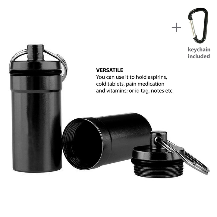 Aluminium keychain medication pill box. Waterproof portable mini travel pill boxes medicine vitamin holder case. Bottle container, organizer, dispenser, reminder weekly 7 day, daily, am pm