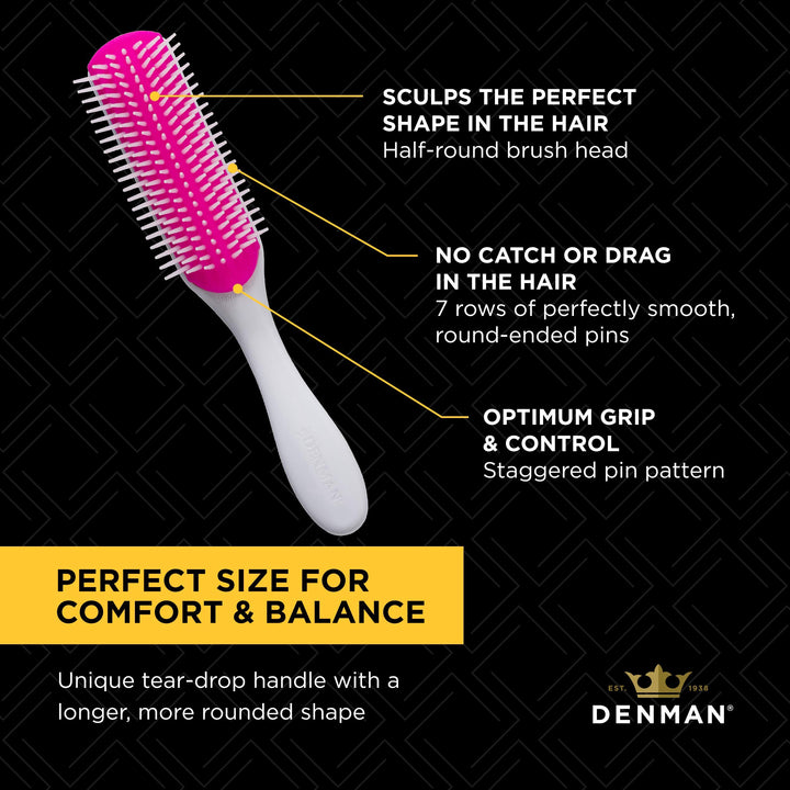 Original Curl Definer & Styler 7 Row Hairbrush for Detangling, Separating, and Defining Curls, Curly Hairbrush - D3 Cherry Blossom