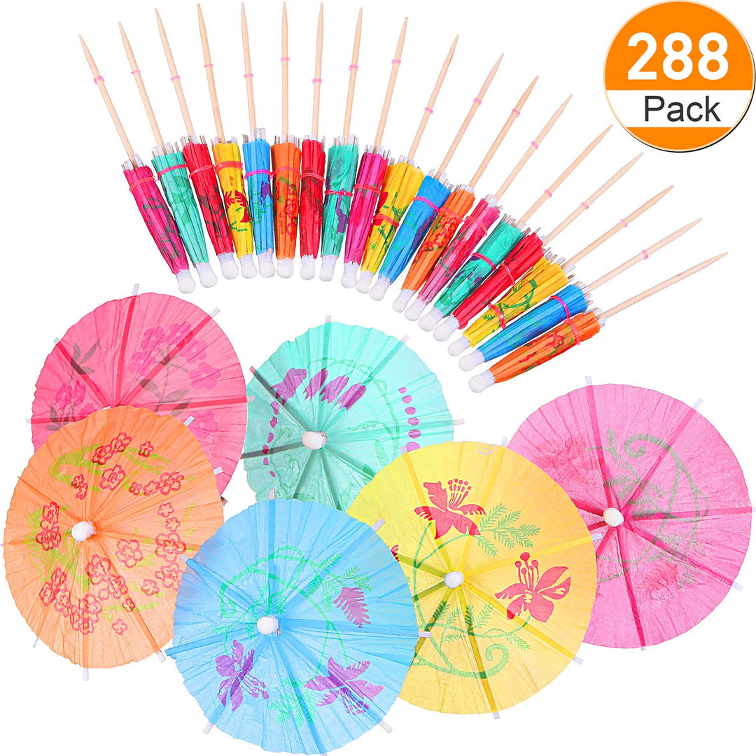 288 Pieces Cocktail Umbrella Picks Drink Picks Cocktail Parasols Assorted Umbrella Parasol Paper Cupcake Toppers for Party Favours Party Supplies