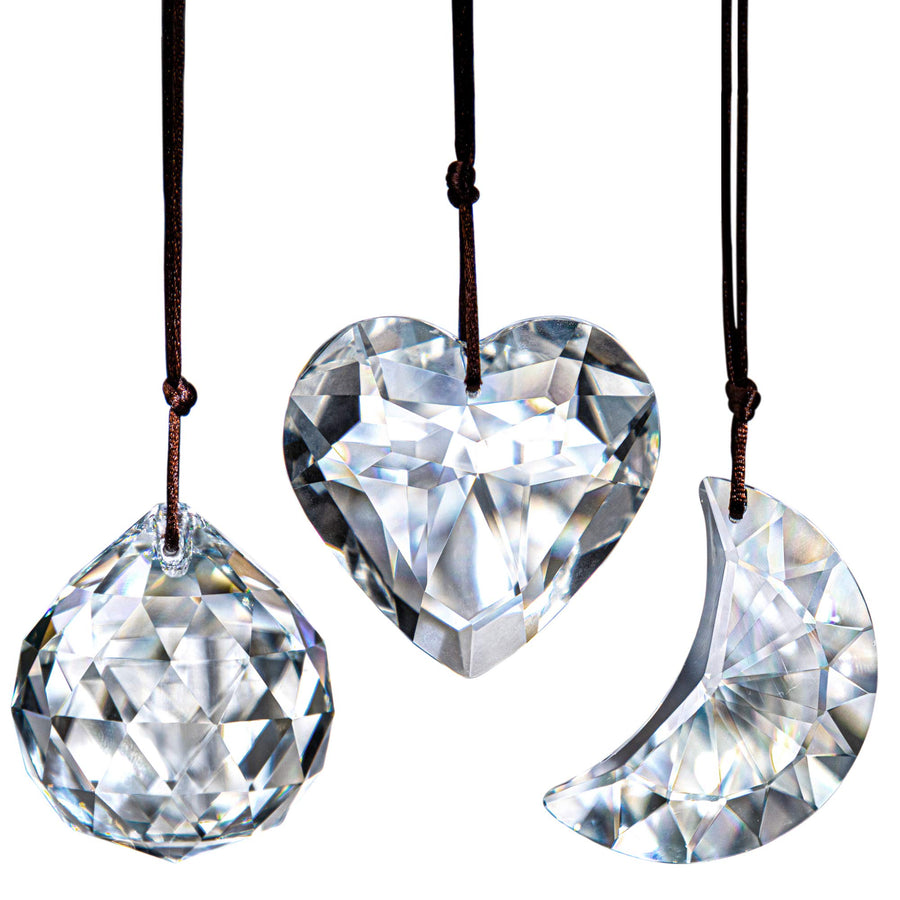 Clear Suncatcher Crystal Prism Ball Heart Moon Window Decor Ornament,Hanging Crystals Prisms for Car Garden,Pack of 3
