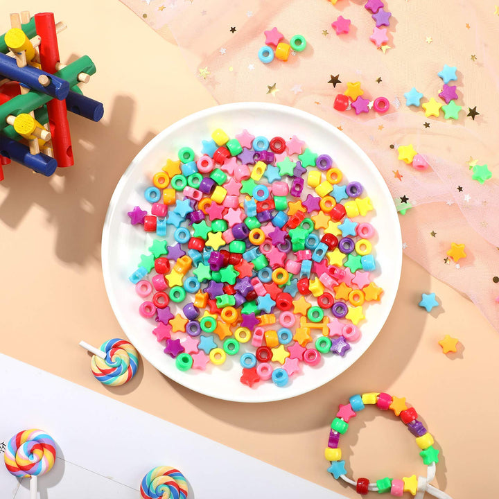 500 Pieces Colorful Pony Beads Star Pony Beads Barrel Shape Large Hole Acrylic Beads Bracelet Kawaii Rainbow Necklace Jewelry Making Craft Beads for Christmas Valentine's Giving DIY Jewelry Making