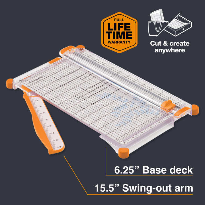 Precision Paper Trimmer, Easy, Safe and Accurate for Crafts, Gifts, Cards, Photos, Always Cuts Straight, Swing-Out Arm Extends Measurements, Lightweight and Portable Sharp Paper Cutter