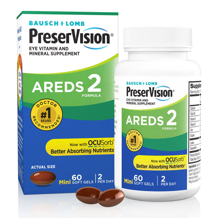 AREDS 2 Eye Vitamin & Mineral Supplement, Contains Lutein, Vitamin C, Zeaxanthin, Zinc & Vitamin E, 60 Minigels (Packaging May Vary)