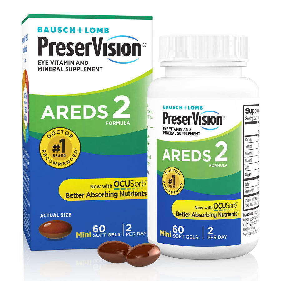 AREDS 2 Eye Vitamin & Mineral Supplement, Contains Lutein, Vitamin C, Zeaxanthin, Zinc & Vitamin E, 60 Minigels (Packaging May Vary)