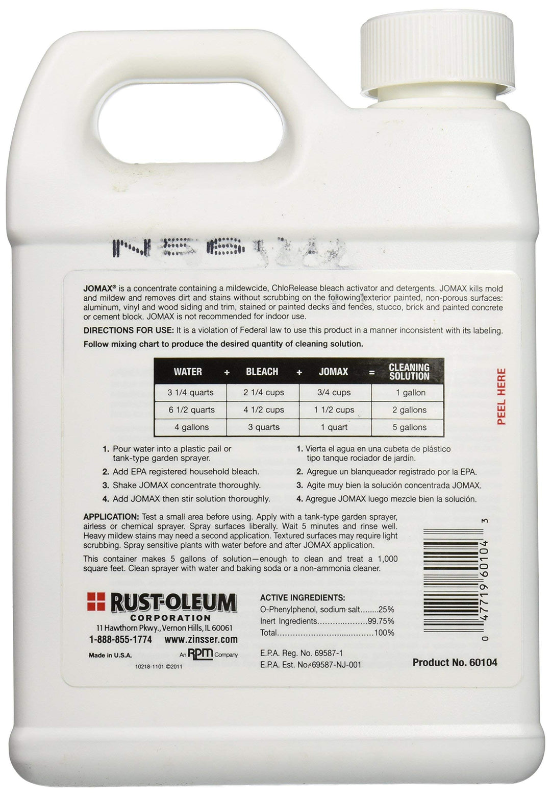 RUST-OLEUM 60104 Jomax house cleaner and mildew killer