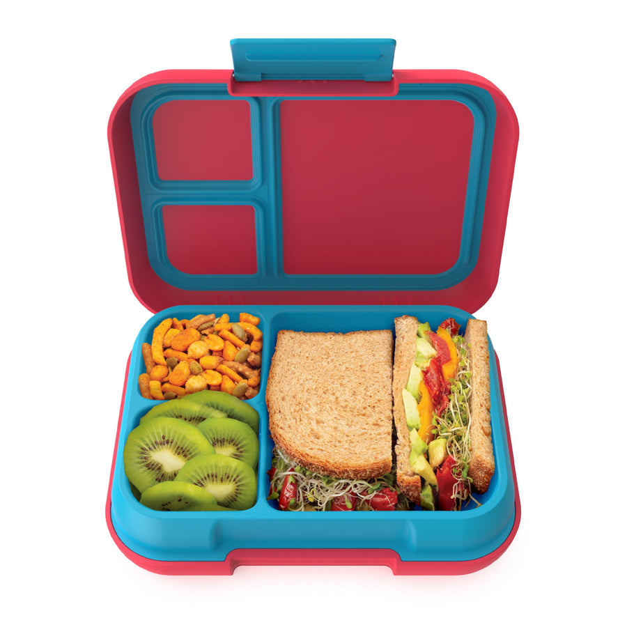 Pop - Leak-Proof Lunch Box & Removable Divider for Ages 8+ & Teens - Lunch Container Holds 5 Cups of Food; 3-4 Compartments; Microwave/Dishwasher Safe; 2 Year Warranty (Flame Red/Turquoise)