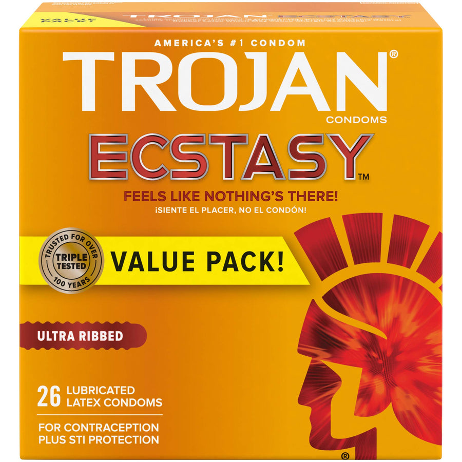 Trojan Ultra Ribbed Ecstasy Lubricated Condoms, 26 Count