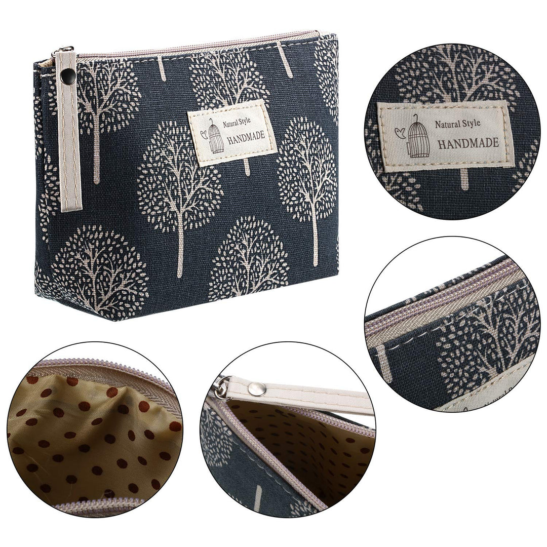 8 Pieces Canvas Cosmetic Bags Printed Small Makeup Bag Multi Function Travel Organizer Pouch Purse with Zipper for Women Fall Vacation Travel Toiletry Bag Christmas Birthday Gift, 8 Styles