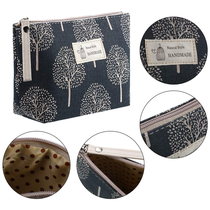 8 Pieces Canvas Cosmetic Bags Printed Small Makeup Bag Multi Function Travel Organizer Pouch Purse with Zipper for Women Fall Vacation Travel Toiletry Bag Christmas Birthday Gift, 8 Styles