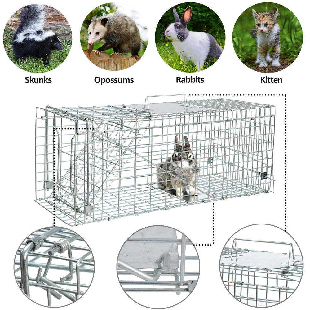 Live Animal Cage Trap 24x8.5x7.5'' Steel Humane Release Rodent Cage for Stray Cat, Rabbits, Squirrel, Mole, Gopher, Chicken, Opossum, Skunk, Chipmunks, Groundhog Squire Small AnimalsStyle