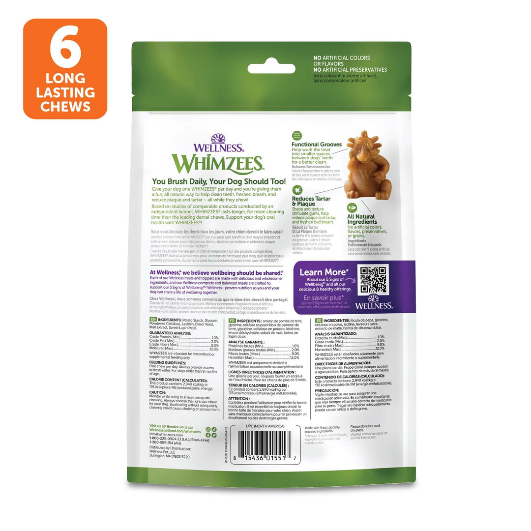 Wellness WHIMZEES Hedgehog Dog Dental Treats, Natural Chews, Large Size, (6 Count)
