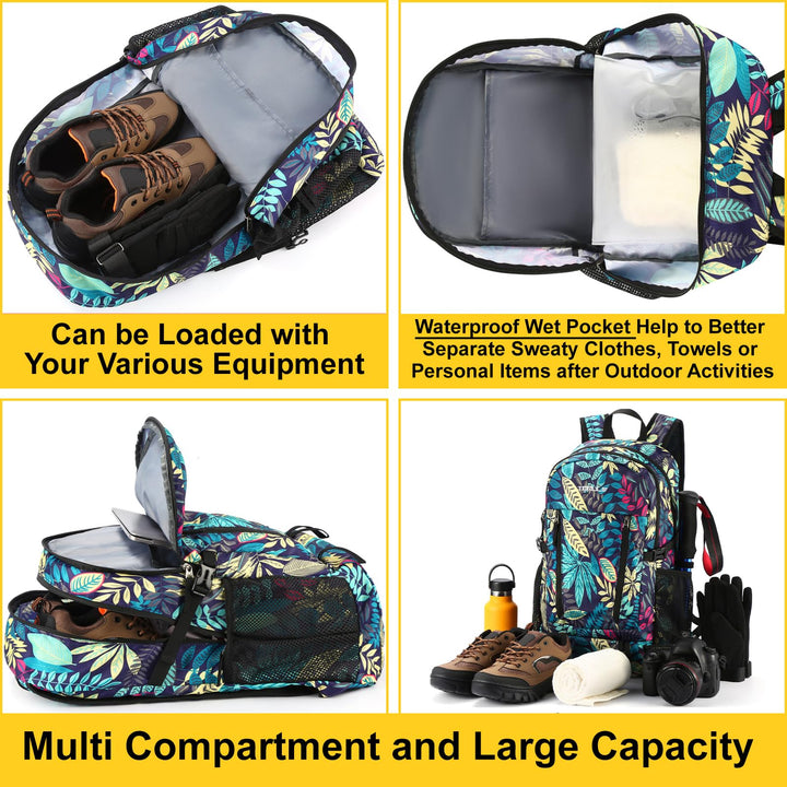 Day Hiking Backpack for Women,Small Waterproof Backpack for Women,Lightweight Travel Backpack for Women Tropical