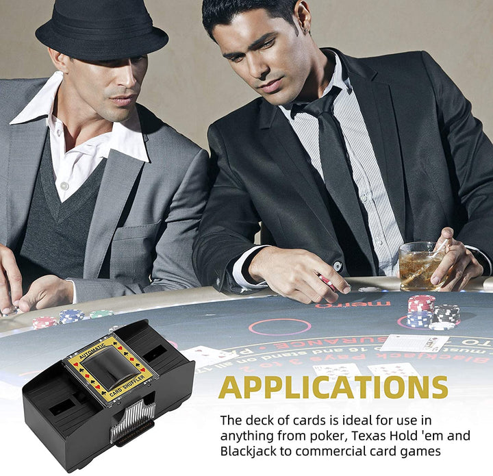Seasonal Designs Automatic Card Shuffler,2 Decks Poker Shuffler Portable Card Shuffler,Battery-Operated Playing Card Shuffler for Casino,Club Gaming and Home Party, Black