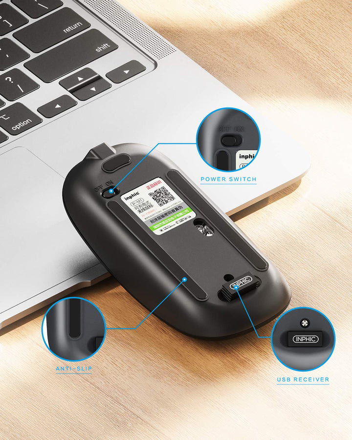 Wireless Mouse Rechargeable, 2.4G Slim Mouse 700mAh, Silent Computer Mouse with USB Receiver, 3 Adjustable DPI Travel Mouse