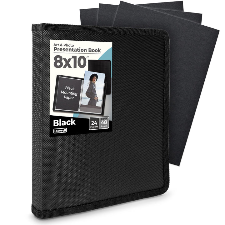 Photo Album 8x10 (Black) with Black Mounting Paper, 8 x 10 Photo & Art Portfolio Presentation Book, 24 Clear Sleeves, Each Shows 48 Pages, Professional Photography Book for Pictures, Artwork
