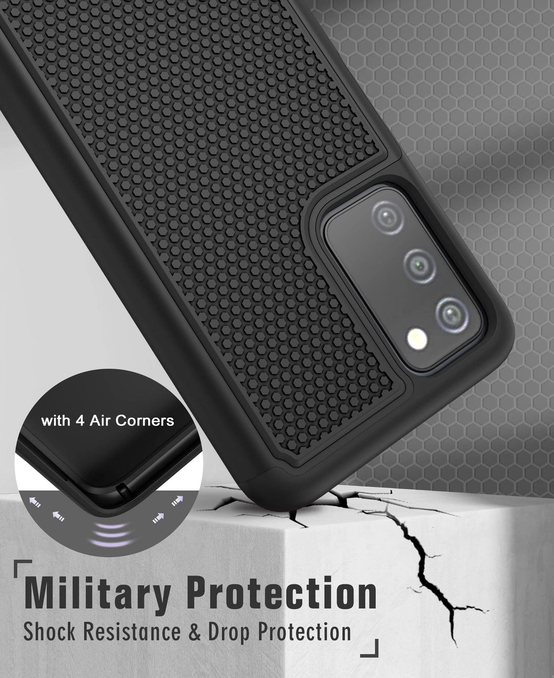 for Samsung Galaxy A03s Phone Case: Military Matte Drop Proof Phone Protective | Sturdy Shockproof Case with Rough Textured - Rugged Dual Layer Design | Heavy Duty Protection - Black (Black)