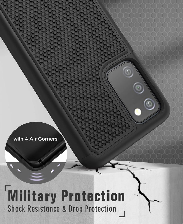 for Samsung Galaxy A03s Phone Case: Military Matte Drop Proof Phone Protective | Sturdy Shockproof Case with Rough Textured - Rugged Dual Layer Design | Heavy Duty Protection - Black (Black)