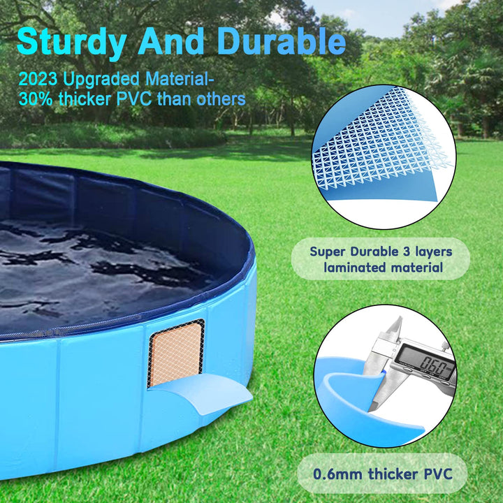 Dog Pool for Large Dogs, Foldable Kiddie Pool Hard Plastic Folding Pet Pools for Dogs, Collapsible Swimming Pool for Kids Slip-Resistant PVC Bathing Tub, L 120 * 30CM