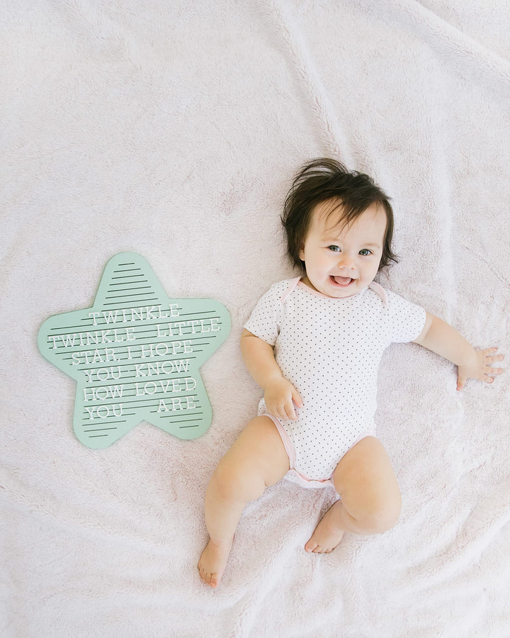 Star Shaped Wooden Letterboard Set, Gender-Neutral Baby Keepsake Photo Prop, Mint Green