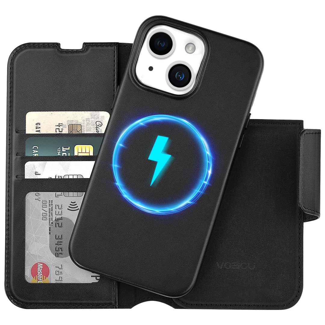 Wallet Case for iPhone 14 Pro with Magsafe, Premium PU Leather Flip Folio Cover RFID Blocking with Card Slot, Magnetic Kickstand Shockproof Cover Designed for iPhone 14 Pro 6.1''-Black