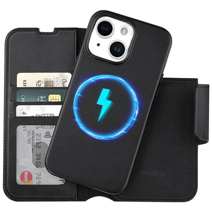 Wallet Case for iPhone 14 Pro with Magsafe, Premium PU Leather Flip Folio Cover RFID Blocking with Card Slot, Magnetic Kickstand Shockproof Cover Designed for iPhone 14 Pro 6.1''-Black
