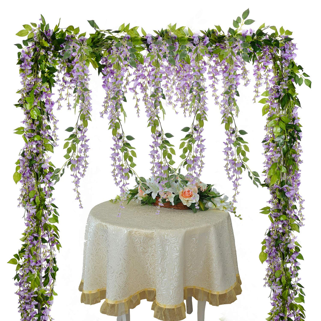 Wisteria Artificial Flowers Garland, 4 Pcs Total 28.8ft Artificial Wisteria Vine Silk Hanging Flower for Home Garden Outdoor Ceremony Wedding Arch Floral Decor (Light Purple)