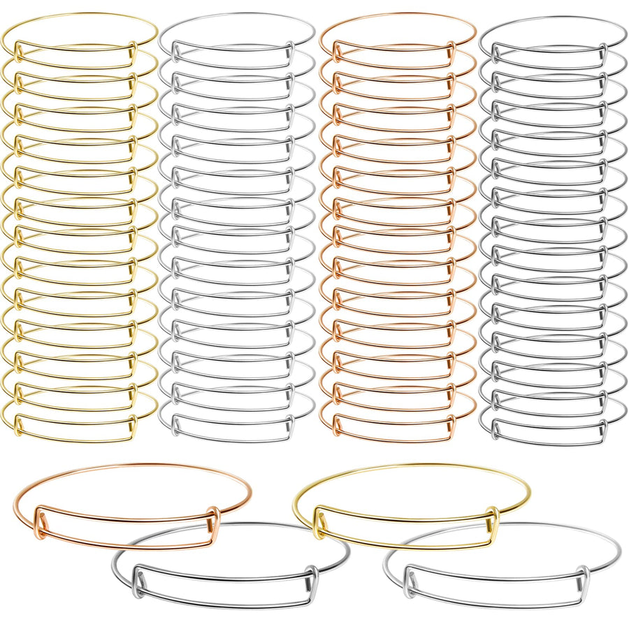 60 Pcs Expandable Bangle Bracelets, Adjustable Stainless Steel Wire Blank Bracelets Bulk for Women DIY Jewelry Making 2.6inches