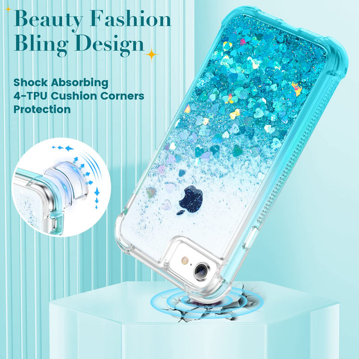 for iPhone 6 6s 7 8 Case, iPhone SE 2020 Case, Glitter Full Body Rugged Liquid Cover with Built-in Screen Protector Shockproof Heavy Duty Girls Women Case for iPhone SE 2022 4.7” (Gradient Teal)