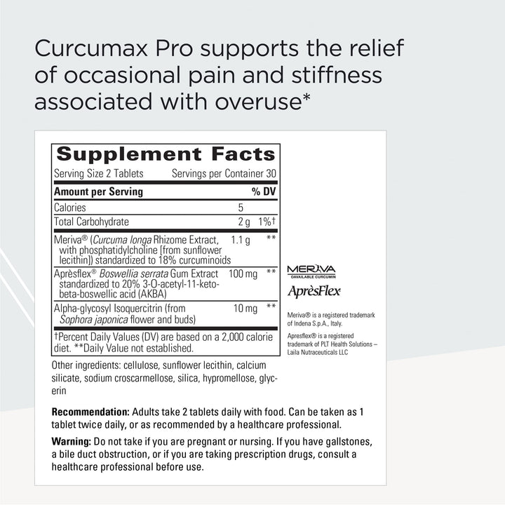 Curcumax Pro - Movement Support Formula with Meriva Curcumin Extract* - Dairy-Free & Vegan Supplements - 60 Tablets