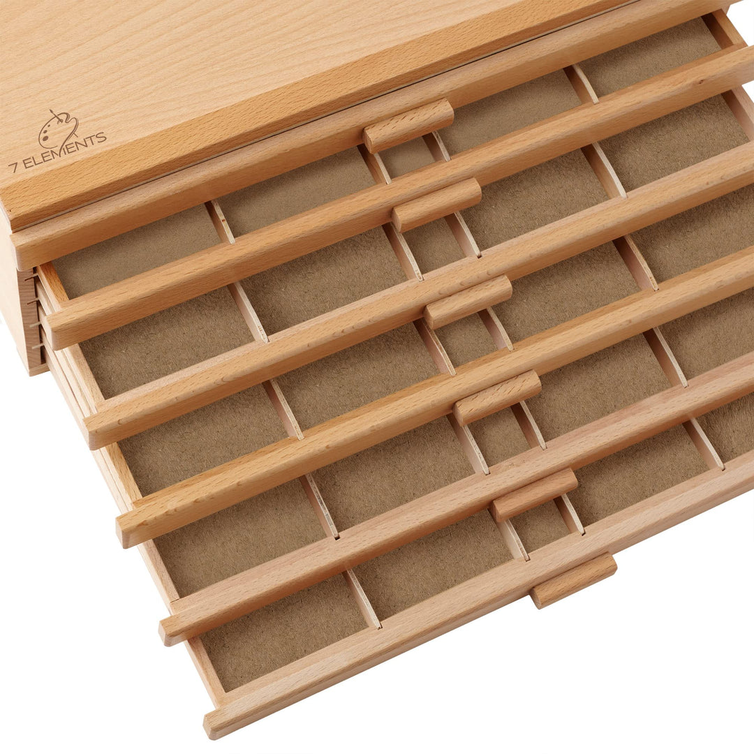 6 Drawer Wooden Artist Storage Supply Box for Pastels, Pencils, Pens, Markers, Brushes and Tools