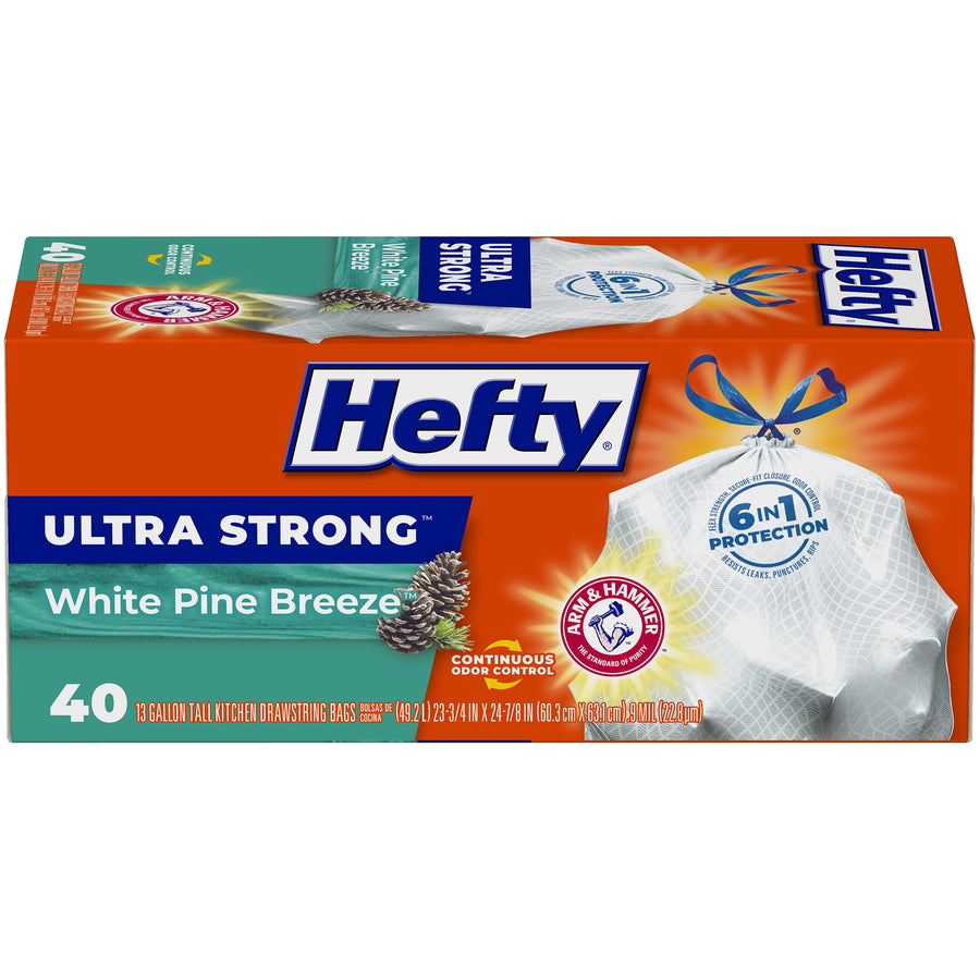 Ultra Strong Tall Kitchen Drawstring Trash Bag, White Pine Breeze, 40Count